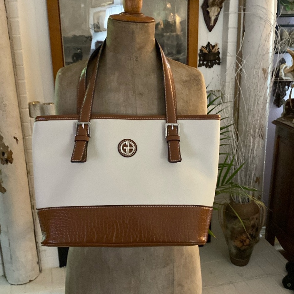 Gianibernini ivory and brown shoulder purse